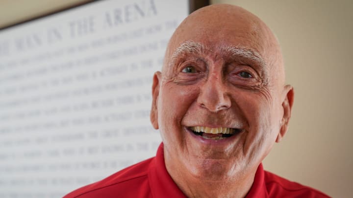 ESPN announcer Dick Vitale speaks for an interivew.