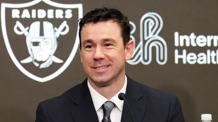 Feb 10, 2026; Henderson, NV, USA; Las Vegas Raiders coach Klint Kubiak speaks at introductory press conference at Intermountain Health Performance Center. Mandatory Credit: Kirby Lee-Imagn Images Feb 10, 2026; Henderson, NV, USA; Las Vegas Raiders coach Klint Kubiak speaks at introductory press conference at Intermountain Health Performance Center. Mandatory Credit: Kirby Lee-Imagn Images
