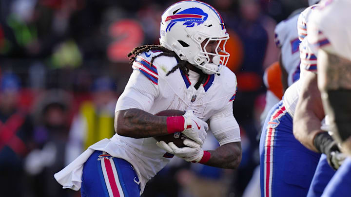 Buffalo Bills RB James Cook III runs during the AFC Divisional Round playoff game against the Denver Broncos. Buffalo Bills RB James Cook III runs during the AFC Divisional Round playoff game against the Denver Broncos.