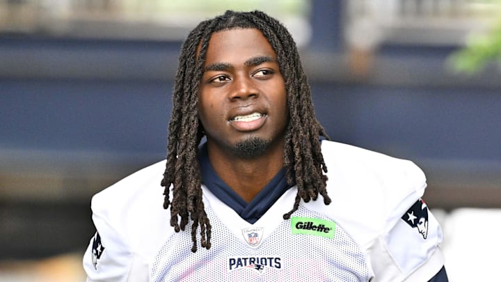 Jun 9, 2025; Foxborough, MA, USA; New England Patriots running back Rhamondre Stevenson (38) walks to the practice fields at Gillette Stadium. Mandatory Credit: Eric Canha-Imagn Images Jun 9, 2025; Foxborough, MA, USA; New England Patriots running back Rhamondre Stevenson (38) walks to the practice fields at Gillette Stadium. Mandatory Credit: Eric Canha-Imagn Images