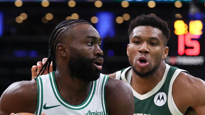 Boston Celtics forward Jaylen Brown drives to the basket defended by Milwaukee Bucks forward Giannis Antetokounmpo. Boston Celtics forward Jaylen Brown drives to the basket defended by Milwaukee Bucks forward Giannis Antetokounmpo.