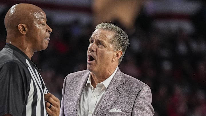 Arkansas Razorbacks coach John Calipari reacts during the game against the Georgia Bulldogs at Stegeman Coliseum in Athens, Ga.