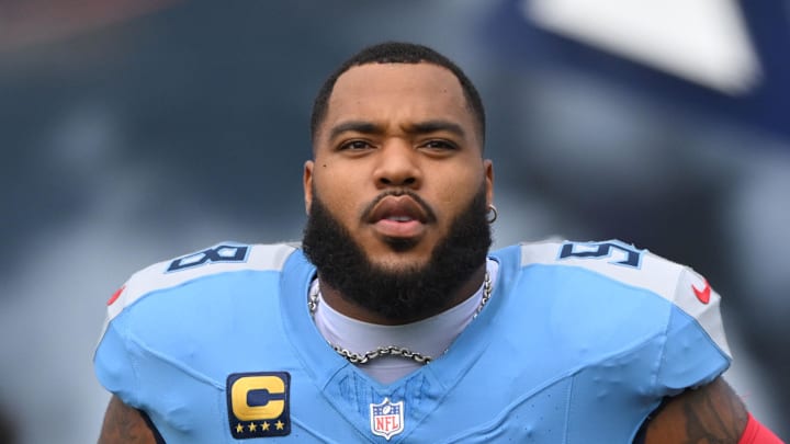 Tennessee Titans defensive tackle Jeffery Simmons before the first half at Nissan Stadium.
