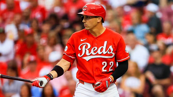 Jun 22, 2026; Cincinnati, Ohio, USA; Cincinnati Reds outfielder JJ Bleday (22) at bat in the first inning against the Milwaukee Brewers at Great American Ball Park. Mandatory Credit: Katie Stratman-Imagn Images Jun 22, 2026; Cincinnati, Ohio, USA; Cincinnati Reds outfielder JJ Bleday (22) at bat in the first inning against the Milwaukee Brewers at Great American Ball Park. Mandatory Credit: Katie Stratman-Imagn Images