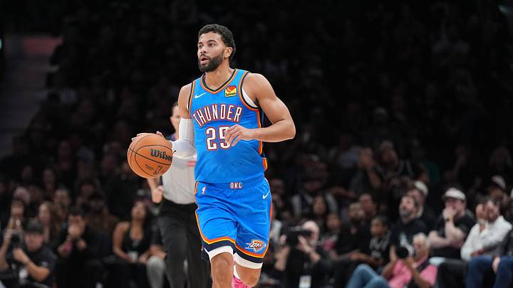 Oct 20, 2026; San Antonio, Texas, USA; Oklahoma City Thunder guard Ajay Mitchell (25) dribbles up the court in the first half against the San Antonio Spurs at Frost Bank Center. Mandatory Credit: Daniel Dunn-Imagn Images Oct 20, 2026; San Antonio, Texas, USA; Oklahoma City Thunder guard Ajay Mitchell (25) dribbles up the court in the first half against the San Antonio Spurs at Frost Bank Center. Mandatory Credit: Daniel Dunn-Imagn Images
