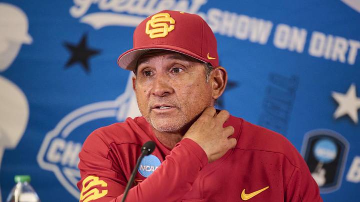 May 31, 2025; Corvallis, OR, USA; USC head coach Andy Stankiewicz takes questions after a game against Saint Mary's at the NCAA Corvallis Regional at Goss Stadium. Mandatory Credit: Troy Wayrynen-Imagn Images May 31, 2025; Corvallis, OR, USA; USC head coach Andy Stankiewicz takes questions after a game against Saint Mary's at the NCAA Corvallis Regional at Goss Stadium. Mandatory Credit: Troy Wayrynen-Imagn Images
