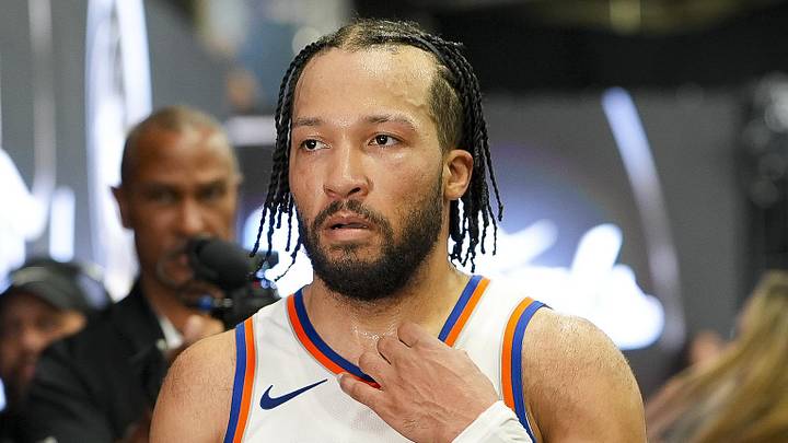 Jun 3, 2026; San Antonio, Texas, USA; New York Knicks guard Jalen Brunson (11) comes off the court after game one of the 2026 NBA Finals at Frost Bank Center. Mandatory Credit: Daniel Dunn-Imagn Images