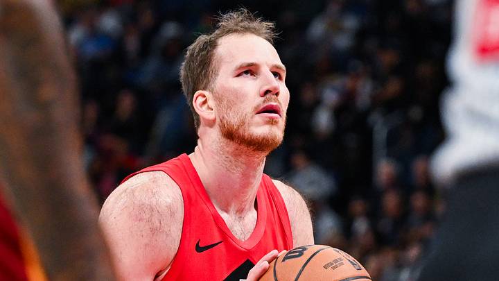 Oct 3, 2026; Quebec City, Quebec, CAN; Toronto Raptors center Jakob Poeltl (19) gets ready for a free throw against the Miami Heat during the third quarter at Videotron Centre. Mandatory Credit: David Kirouac-Imagn Images