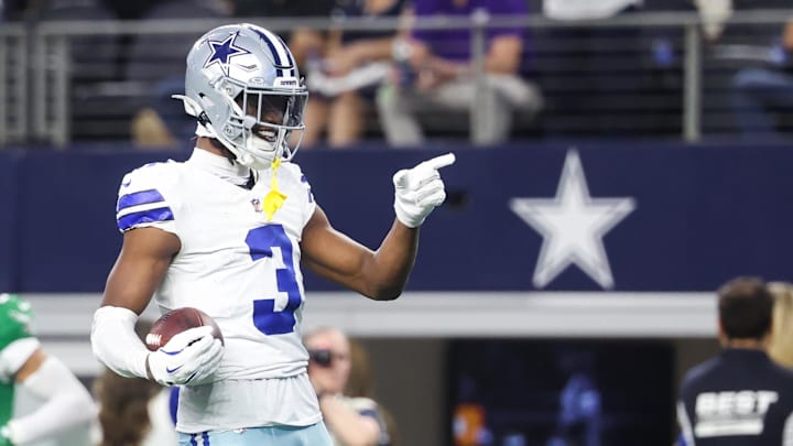 Dallas Cowboys wide receiver George Pickens reacts after a play against the Philadelphia Eagles at AT&T Stadium. 
