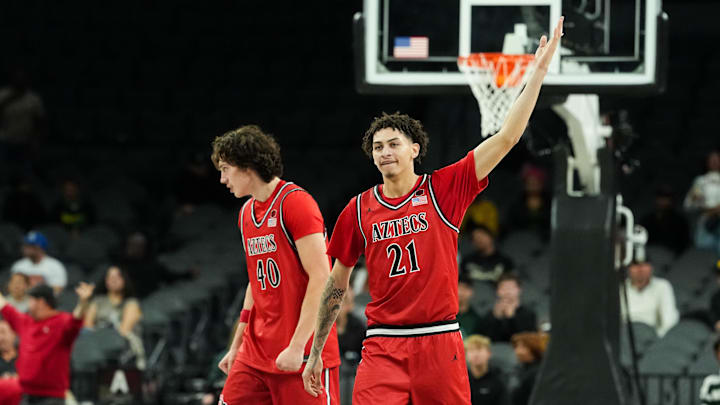 Nov 25, 2025; Las Vegas, Nevada, USA; San Diego State Aztecs guard Miles Byrd (21).