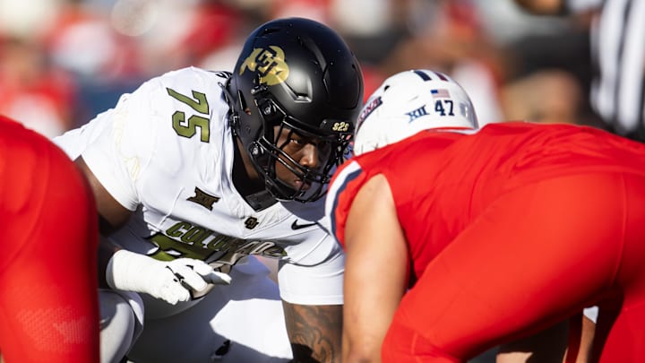 Colorado Buffalos offensive guard Zack Owens (75) against the Arizona Wildcats at Arizona Stadium. Owens is one of the newest Bulldogs competing for a starting job.