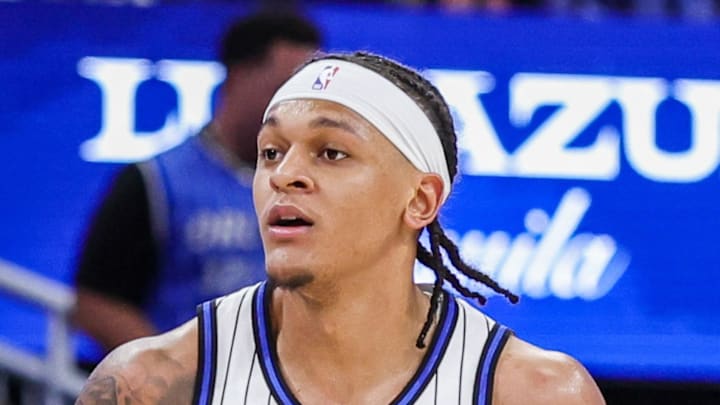 Orlando Magic forward Paolo Banchero brings the ball up court during the second half against the Minnesota Timberwolves. Orlando Magic forward Paolo Banchero brings the ball up court during the second half against the Minnesota Timberwolves.
