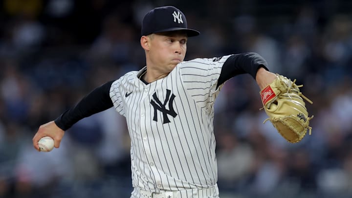 Sep 9, 2025; Bronx, New York, USA; New York Yankees starting pitcher Will Warren (98) pitches against the Detroit Tigers during the first inning at Yankee Stadium. Mandatory Credit: Brad Penner-Imagn Images Sep 9, 2025; Bronx, New York, USA; New York Yankees starting pitcher Will Warren (98) pitches against the Detroit Tigers during the first inning at Yankee Stadium. Mandatory Credit: Brad Penner-Imagn Images