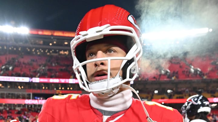 Dec 7, 2025; Kansas City, Missouri, USA; Kansas City Chiefs quarterback Patrick Mahomes (15) walks off the field after the game against the Houston Texans at GEHA Field at Arrowhead Stadium. Mandatory Credit: Amy Kontras-Imagn Images