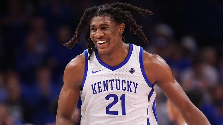 Dec 20, 2025; Atlanta, Georgia, USA; Kentucky Wildcats forward Jayden Quaintance (21) shows emotion against the St. John Red Storm in the second half at State Farm Arena. Mandatory Credit: Brett Davis-Imagn Images
Dec 20, 2025; Atlanta, Georgia, USA; Kentucky Wildcats forward Jayden Quaintance (21) shows emotion against the St. John Red Storm in the second half at State Farm Arena. Mandatory Credit: Brett Davis-Imagn Images