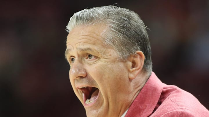 Arkansas Razorbacks head coach John Calipari during the first half against the Pacific Tigers at Bud Walton Arena. Arkansas Razorbacks head coach John Calipari during the first half against the Pacific Tigers at Bud Walton Arena.