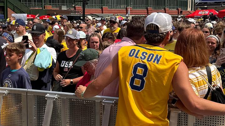 Jackson Olson taking photos and signing autographs with fans ahead of banana ball game Jackson Olson taking photos and signing autographs with fans ahead of banana ball game