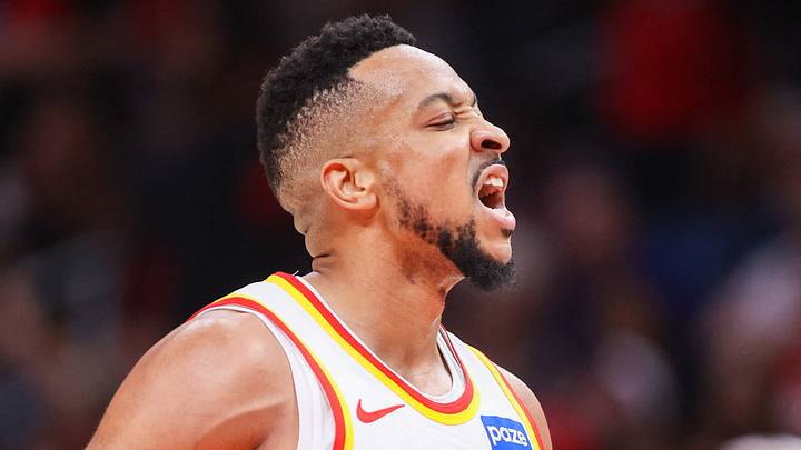 Atlanta Hawks guard CJ McCollum (3) reacts against the New York Knicks at State Farm Arena on April 23, 2026. Atlanta Hawks guard CJ McCollum (3) reacts against the New York Knicks at State Farm Arena on April 23, 2026.