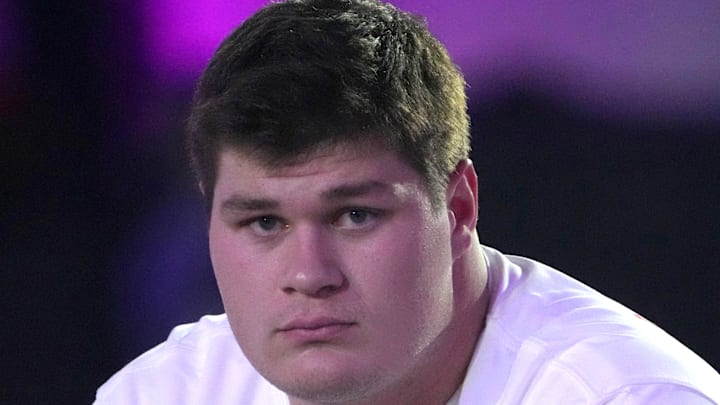 Jan 30, 2025; Orlando, FL, USA; AFC center Tyler Linderbaum of the Baltimore Ravens during the Pro Bowl Skills Challenge at Nicholson Fieldhouse. Mandatory Credit: Kirby Lee-Imagn Images