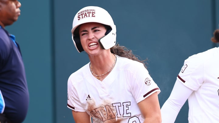Mississippi State's Abby Grace Richardson celebrates a run scored against Georgia. Mississippi State's Abby Grace Richardson celebrates a run scored against Georgia.
