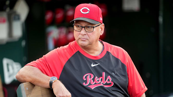 Cincinnati Reds manager Terry Francona (77) sits Cincinnati Reds manager Terry Francona (77) sits