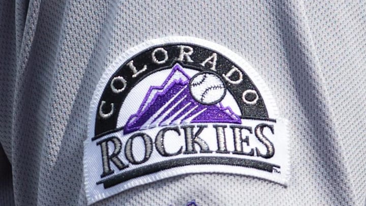 May 30, 2015; Philadelphia, PA, USA; The Colorado Rockies logo on a players jersey in a game against the Philadelphia Phillies at Citizens Bank Park. Mandatory Credit: Bill Streicher-Imagn Images May 30, 2015; Philadelphia, PA, USA; The Colorado Rockies logo on a players jersey in a game against the Philadelphia Phillies at Citizens Bank Park. Mandatory Credit: Bill Streicher-Imagn Images