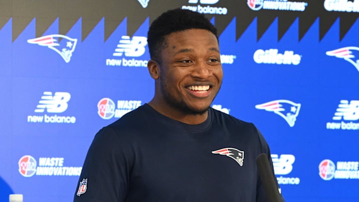 May 9, 2026; Foxborough, MA, USA; New England Patriots running back Jam Miller (30) takes questions from the media after rookie camp at Gillette Stadium. Mandatory Credit: Eric Canha-Imagn Images