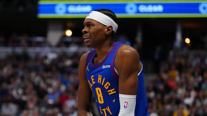 Mar 22, 2026; Denver, Colorado, USA; Denver Nuggets guard Peyton Watson (8) reacts in the first quarter against the Portland Trail Blazers at Ball Arena. Mar 22, 2026; Denver, Colorado, USA; Denver Nuggets guard Peyton Watson (8) reacts in the first quarter against the Portland Trail Blazers at Ball Arena.