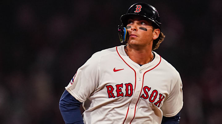 Apr 22, 2025; Boston, Massachusetts, USA; Boston Red Sox first base Triston Casas (36) hits a three-run home run against the Seattle Mariners in the seventh inning at Fenway Park. Apr 22, 2025; Boston, Massachusetts, USA; Boston Red Sox first base Triston Casas (36) hits a three-run home run against the Seattle Mariners in the seventh inning at Fenway Park.