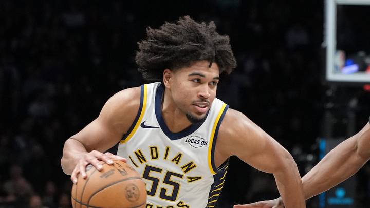 Apr 9, 2026; Brooklyn, New York, USA; Indiana Pacers guard Ethan Thompson (55) drives to the basket against Brooklyn Nets forward E.J. Liddell (9) during the second half at Barclays Center. Mandatory Credit: Gregory Fisher-Imagn Images Apr 9, 2026; Brooklyn, New York, USA; Indiana Pacers guard Ethan Thompson (55) drives to the basket against Brooklyn Nets forward E.J. Liddell (9) during the second half at Barclays Center. Mandatory Credit: Gregory Fisher-Imagn Images