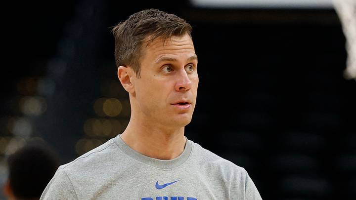 Mar 26, 2026; Washington, DC, USA; Duke Blue Devils head coach Jon Scheyer stands on the court during a practice session ahead of the east regional of the men's 2026 NCAA Tournament at Capital One Arena. Mandatory Credit: Geoff Burke-Imagn Images Mar 26, 2026; Washington, DC, USA; Duke Blue Devils head coach Jon Scheyer stands on the court during a practice session ahead of the east regional of the men's 2026 NCAA Tournament at Capital One Arena. Mandatory Credit: Geoff Burke-Imagn Images