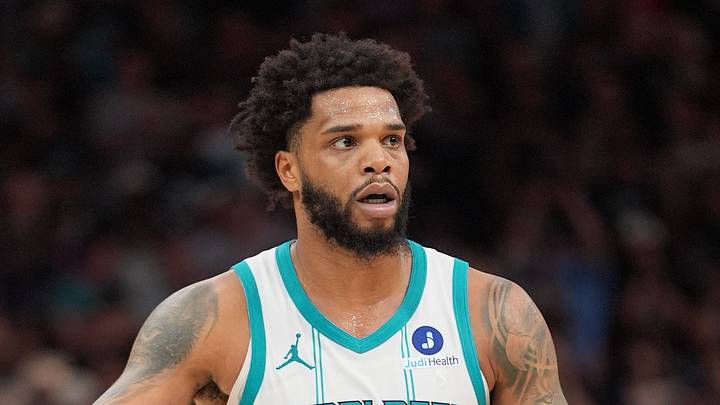 Former Charlotte Hornets forward Miles Bridges during the second half of the play-in rounds between the Charlotte Hornets and the Miami Heat of the 2026 NBA Playoffs at Spectrum Center on April 14, 2026.