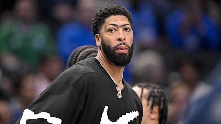 Nov 22, 2025; Dallas, Texas, USA; Dallas Mavericks forward Anthony Davis (3) looks on during the second half against the Memphis Grizzlies at the American Airlines Center. Mandatory Credit: Jerome Miron-Imagn Images