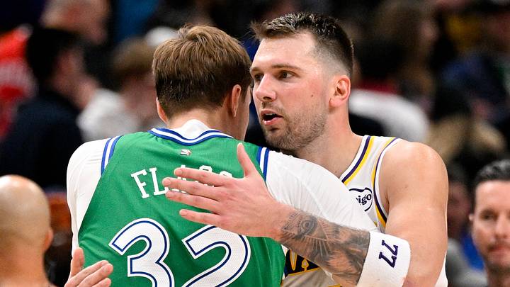Jan 24, 2026; Dallas, Texas, USA; Los Angeles Lakers guard Luka Doncic (77) hugs Dallas Mavericks forward Cooper Flagg (32) after the game at the American Airlines Center. Mandatory Credit: Jerome Miron-Imagn Images Jan 24, 2026; Dallas, Texas, USA; Los Angeles Lakers guard Luka Doncic (77) hugs Dallas Mavericks forward Cooper Flagg (32) after the game at the American Airlines Center. Mandatory Credit: Jerome Miron-Imagn Images