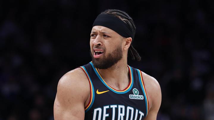 Dec 26, 2025; Salt Lake City, Utah, USA; Detroit Pistons guard Cade Cunningham (2) reacts after being called for a foul against the Utah Jazz during the second half at Delta Center. Mandatory Credit: Rob Gray-Imagn Images