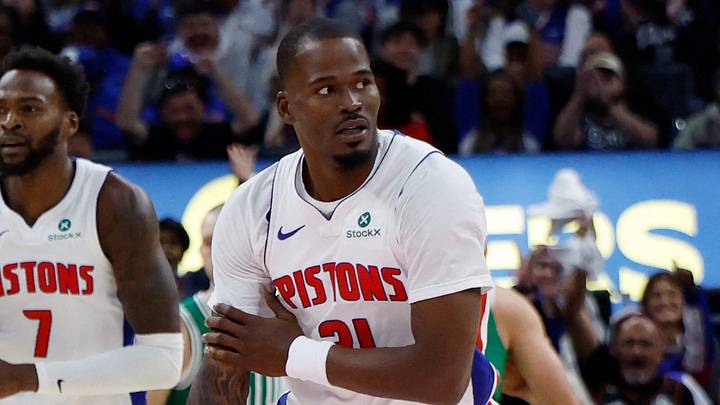 Oct 20, 2026; Detroit, Michigan, USA; Former Boston Celtics and current Detroit Pistons guard Javonte Green (31) celebrates after he makes a three point basket in the second half against the Boston Celtics at Little Caesars Arena.  Mandatory Credit: Rick Osentoski-Imagn Images