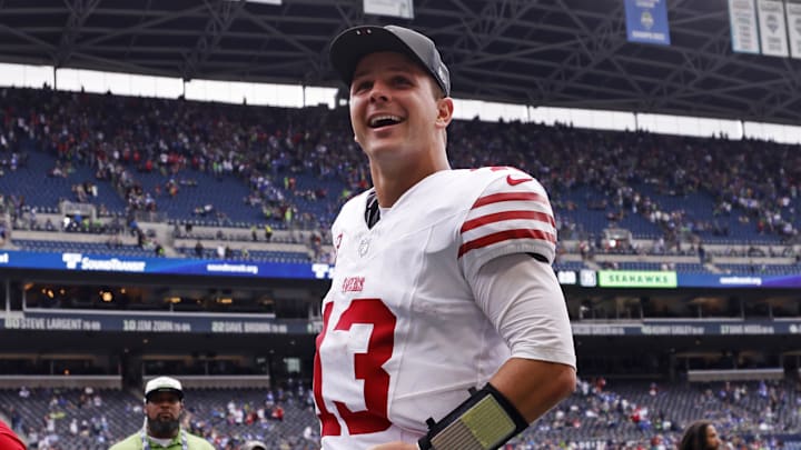 Sep 7, 2025; Seattle, Washington, USA; San Francisco 49ers quarterback Brock Purdy (13) reacts after the game against the Seattle Seahawks during the fourth quarter at Lumen Field. Mandatory Credit: Joe Nicholson-Imagn Images Sep 7, 2025; Seattle, Washington, USA; San Francisco 49ers quarterback Brock Purdy (13) reacts after the game against the Seattle Seahawks during the fourth quarter at Lumen Field. Mandatory Credit: Joe Nicholson-Imagn Images