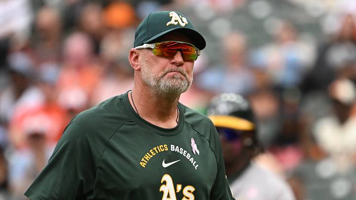 May 10, 2026; Baltimore, Maryland, USA; Athletics manager Mark Kotsay walks back the dugout against the Baltimore Orioles during the seventh inning at Oriole Park at Camden Yards. Mandatory Credit: Rafael Suanes-Imagn Images