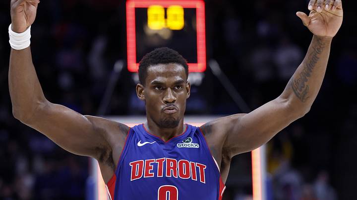 Mar 28, 2025; Detroit, Michigan, USA; Detroit Pistons center Jalen Duren (0) celebrates after the game against the Cleveland Cavaliers at Little Caesars Arena. Mandatory Credit: Rick Osentoski-Imagn Images Mar 28, 2025; Detroit, Michigan, USA; Detroit Pistons center Jalen Duren (0) celebrates after the game against the Cleveland Cavaliers at Little Caesars Arena. Mandatory Credit: Rick Osentoski-Imagn Images