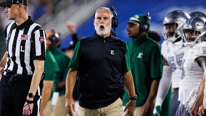 Eastern Michigan Eagles head coach Chris Creighton will lose the services of offensive lineman Terrance Saunders II after he enters the transfer portal. Eastern Michigan Eagles head coach Chris Creighton will lose the services of offensive lineman Terrance Saunders II after he enters the transfer portal.