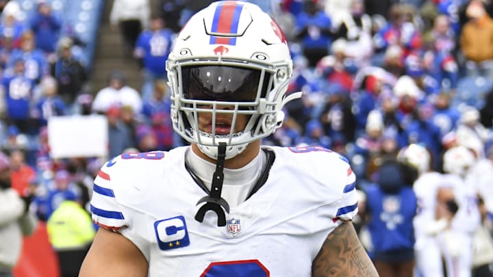 Buffalo Bills linebacker Terrel Bernard warms up prior to the game against the Tampa Bay Buccaneers. Buffalo Bills linebacker Terrel Bernard warms up prior to the game against the Tampa Bay Buccaneers.