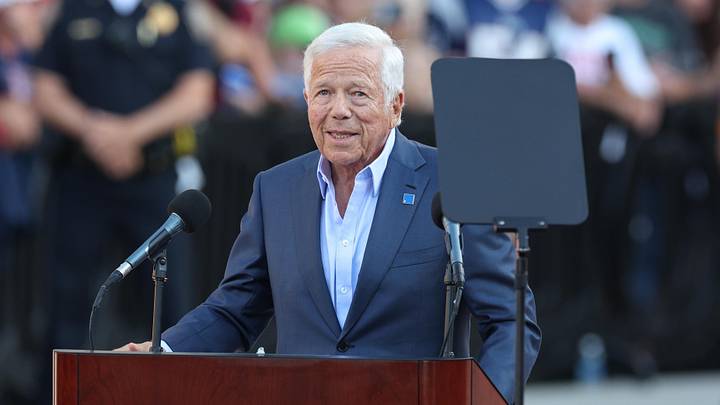 Aug 8, 2025; Foxborough, Massachusetts, USA; New England Patriots Owner Robert Kraft speaks during a statue unveiling of New England Patriot Hall of Famer Tom Brady before a game against the Washington Commandersagn Images Aug 8, 2025; Foxborough, Massachusetts, USA; New England Patriots Owner Robert Kraft speaks during a statue unveiling of New England Patriot Hall of Famer Tom Brady before a game against the Washington Commandersagn Images