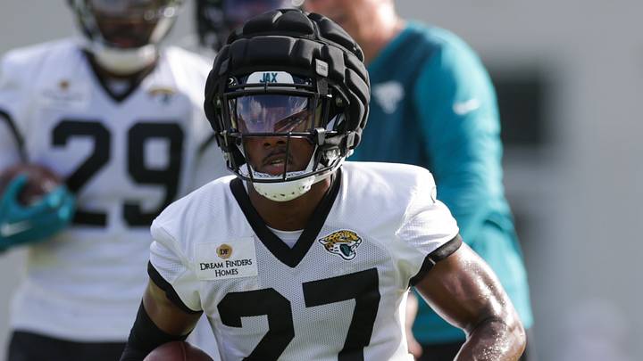 Jul 25, 2025; Jacksonville, FL, USA; Jacksonville Jaguars cornerback Caleb Ransaw (27) participates in training camp at Miller Electric Center. Mandatory Credit: Nathan Ray Seebeck-Imagn Images Jul 25, 2025; Jacksonville, FL, USA; Jacksonville Jaguars cornerback Caleb Ransaw (27) participates in training camp at Miller Electric Center. Mandatory Credit: Nathan Ray Seebeck-Imagn Images