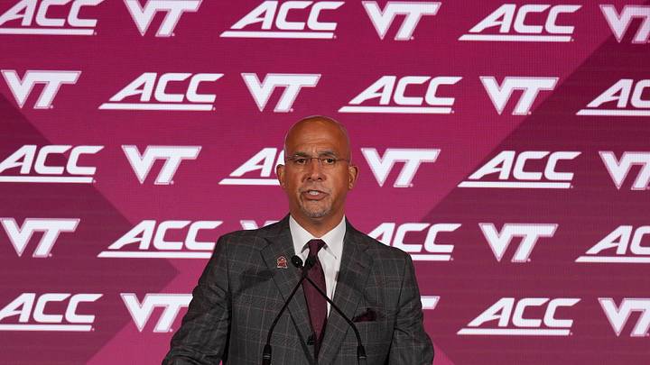Jul 16, 2026; Charlotte, NC; Virginia Tech head coach James Franklin speaks to the media during Media Day.