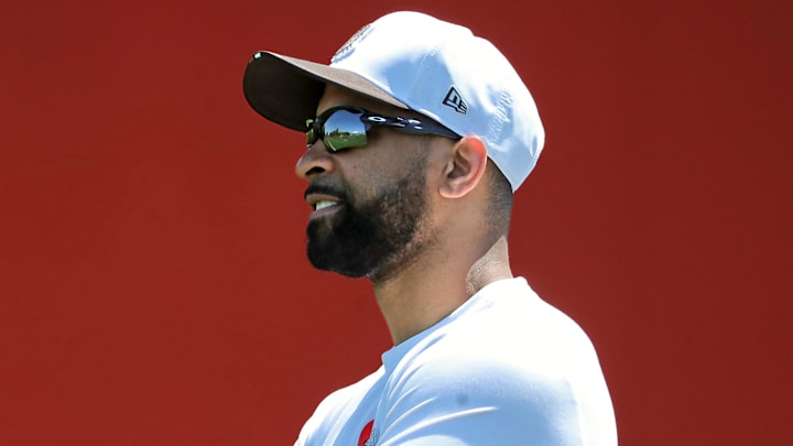 Cleveland Browns general manager Andrew Berry watches practice during day two of NFL rookie minicamp at the Cleveland Browns training facility on Saturday, May 10, 2025, in Berea, Ohio.