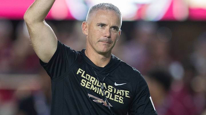 Florida State Seminoles head coach Mike Norvell walks down the field. The Miami Hurricanes lead the Florida State Seminoles 14-3 at the half on Saturday, Oct. 4, 2025. Florida State Seminoles head coach Mike Norvell walks down the field. The Miami Hurricanes lead the Florida State Seminoles 14-3 at the half on Saturday, Oct. 4, 2025.