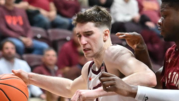 Mar 3, 2026; Blacksburg, Virginia, USA; Virginia Tech Hokies guard Neoklis Avdalas (17) drives to the basket as Boston College Eagles forward Jayden Hastings (22) defends during the second half at Cassell Coliseum. Mandatory Credit: Brian Bishop-Imagn Images Mar 3, 2026; Blacksburg, Virginia, USA; Virginia Tech Hokies guard Neoklis Avdalas (17) drives to the basket as Boston College Eagles forward Jayden Hastings (22) defends during the second half at Cassell Coliseum. Mandatory Credit: Brian Bishop-Imagn Images