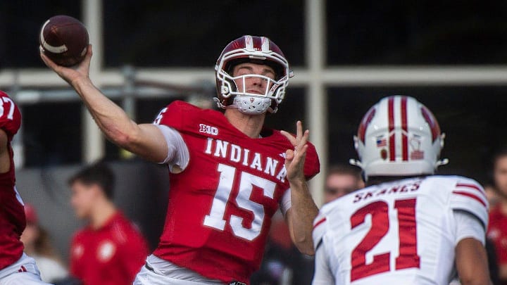 Indiana quarterback Fernando Mendoza passes during IU's 31-7 win vs. Wisconsin on Nov. 15, 2025, at Memorial Stadium.