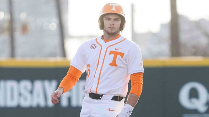 Tennessee infielder Gavin Kilen (6) makes it safely to second base at the Tennessee baseball season opener against Hofstra, in Lindsey Nelson Stadium at University of Tennessee in Knoxville, Tenn., Friday, February. 14, 2025. Tennessee infielder Gavin Kilen (6) makes it safely to second base at the Tennessee baseball season opener against Hofstra, in Lindsey Nelson Stadium at University of Tennessee in Knoxville, Tenn., Friday, February. 14, 2025.