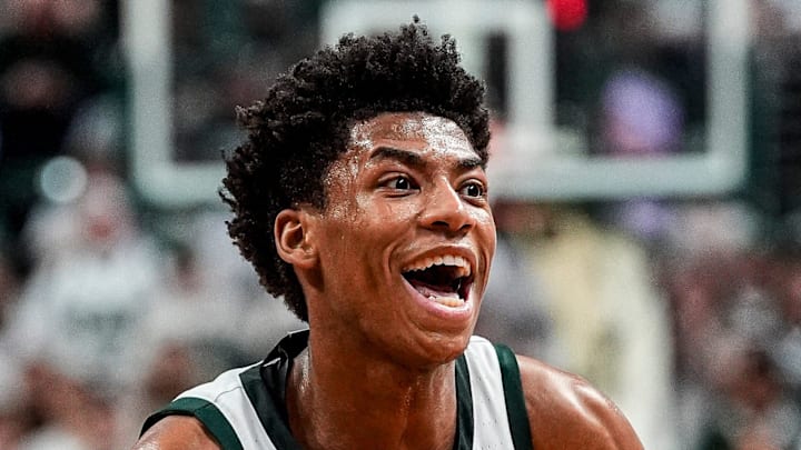 Michigan State guard Jeremy Fears Jr. (1) passes the ball against Indiana during the first half at Breslin Center in East Lansing on Tuesday, Jan. 13, 2026.